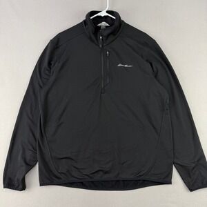Eddie Bauer Grid Fleece 1/4 Zip Mens L Black Pullover Active Outdoor Performance